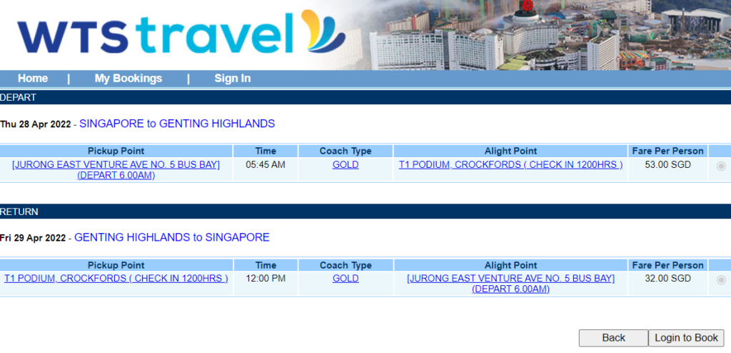 WTS Genting booking page