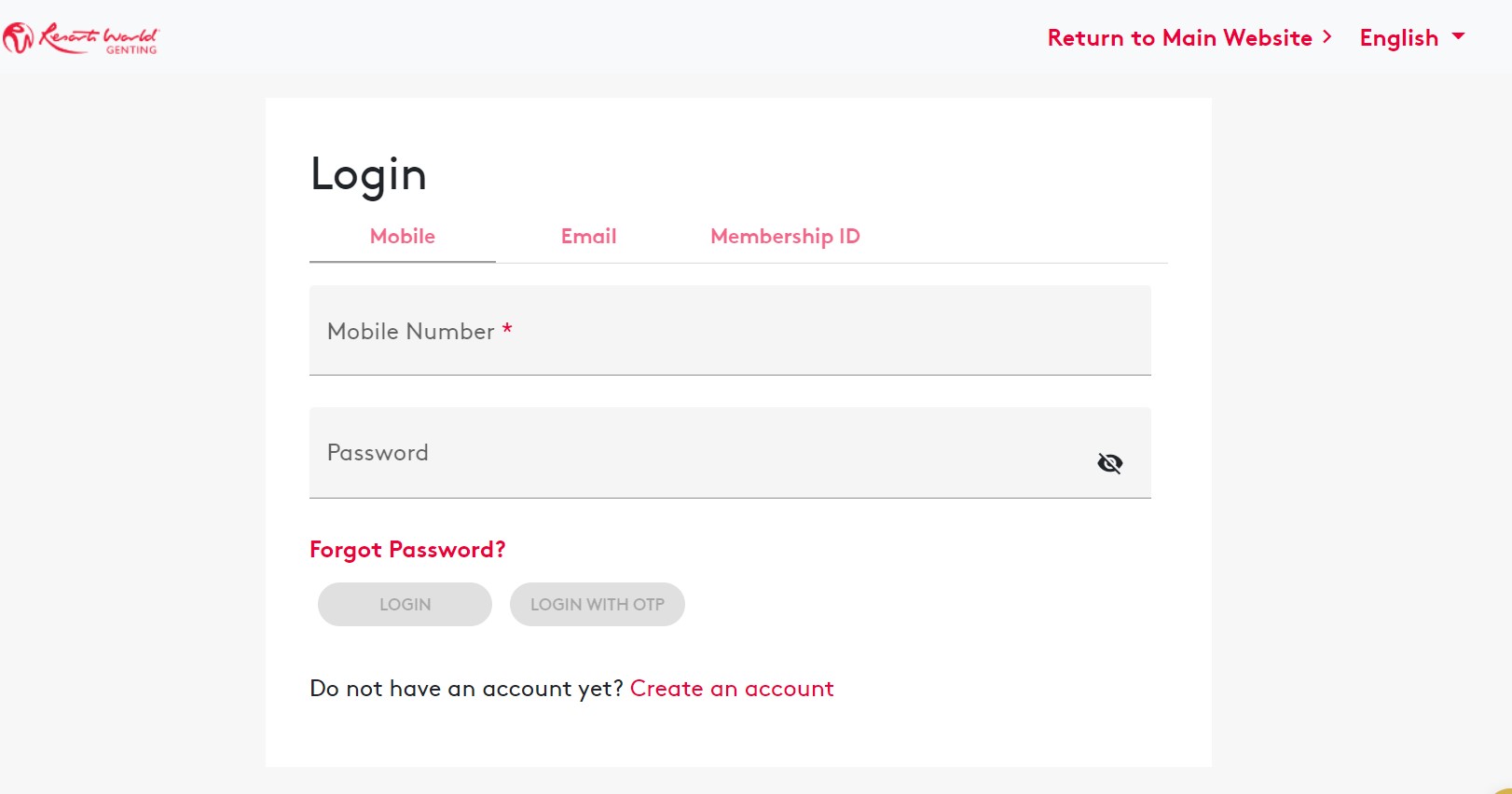 Genting Login Page