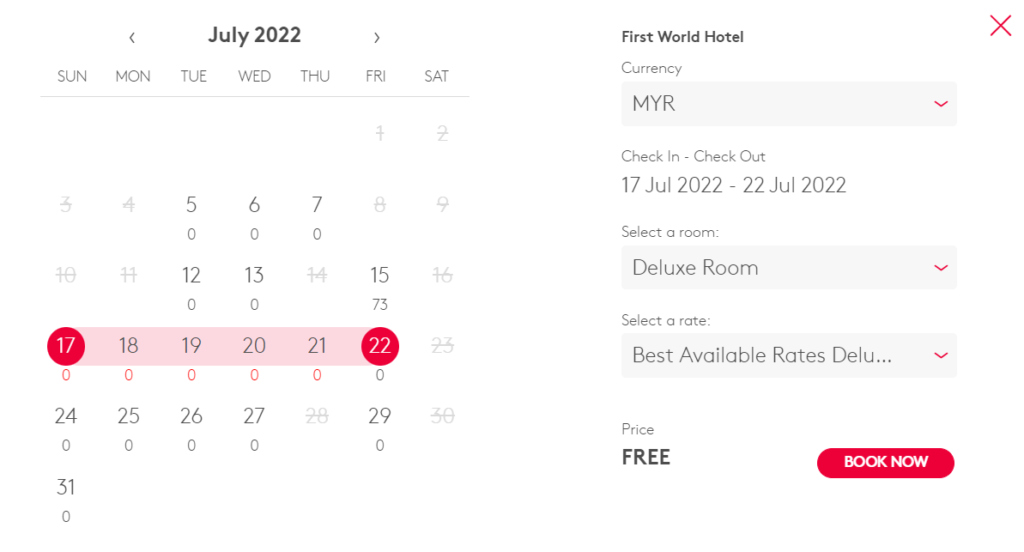 Genting Free Room select date