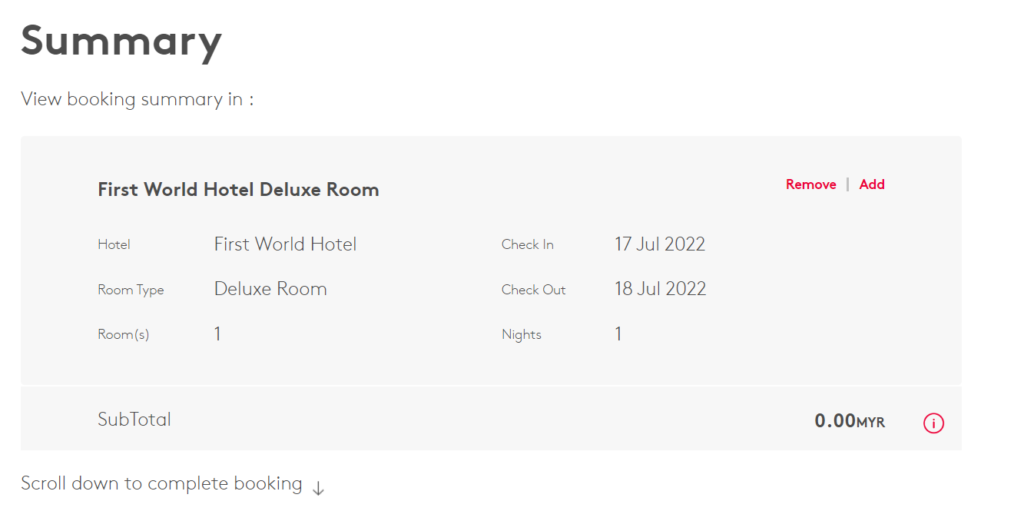 Genting Free Room Check Out Booking Summary Genting