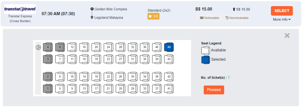 Transtar Legoland Bus Seat Map