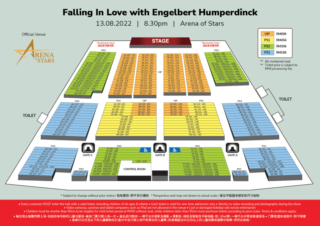 Engelbert Humperdinck Genting Concert 2022 Floor Plan