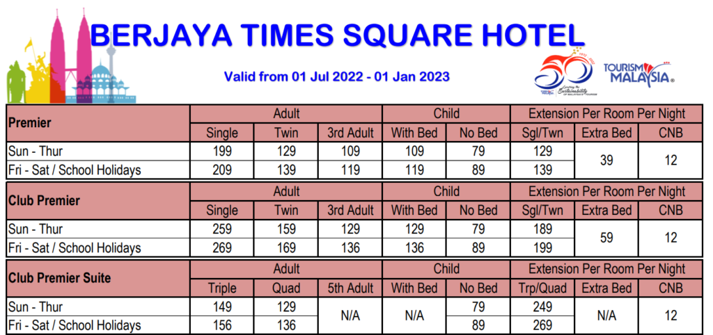 WTS Travel Kuala Lumpur Package- BERJAYA TIMES SQUARE HOTEL $129