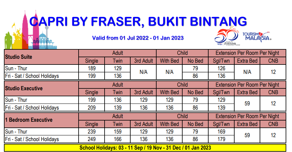 WTS Travel Kuala Lumpur Package- CAPRI BY FRASER, BUKIT BINTANG