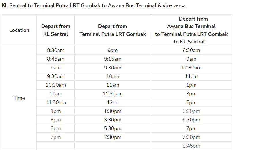 KL sental bus to genting depart time 