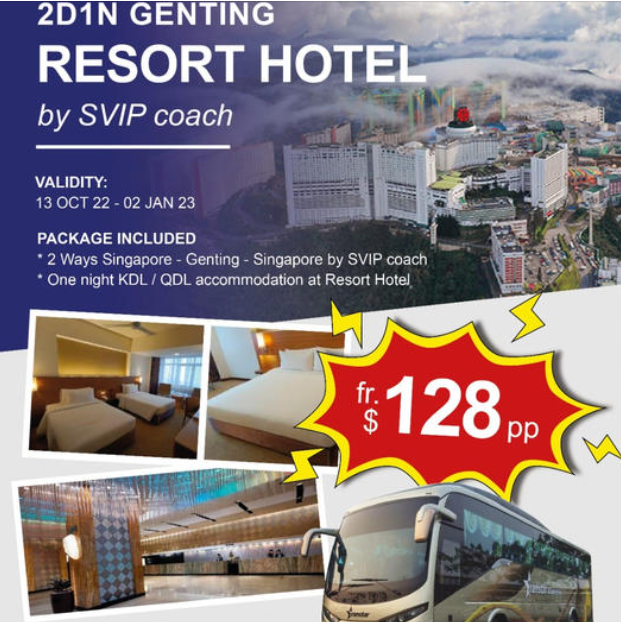 Bus and 2 Days 1 Night Resort Hotel Stay Package Price $128