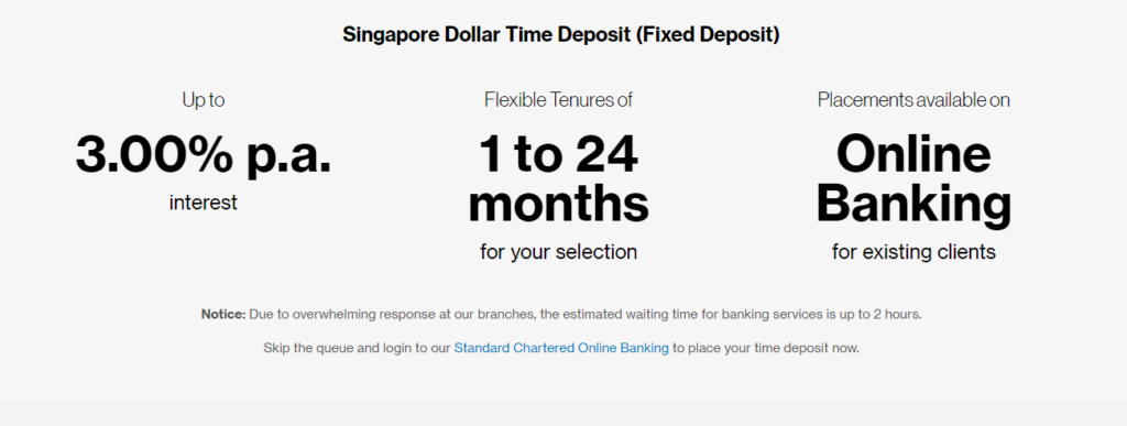 Standard Chartered Fixed Deposit 3% pa 2022