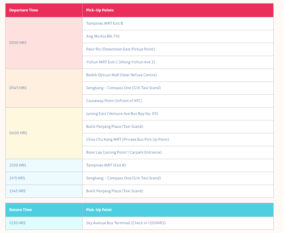 WTS Travel Bus to Genting Pick up location and timing 2023: