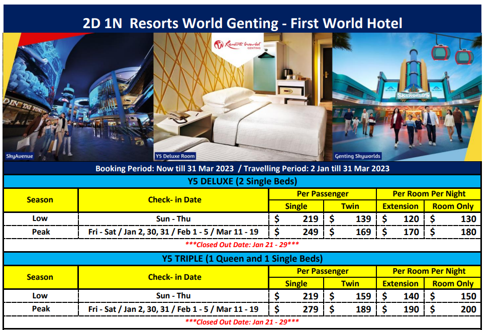 2023 WTS Genting 2Days 2 Nights- First World Hotel Package $139 Non Genting Member