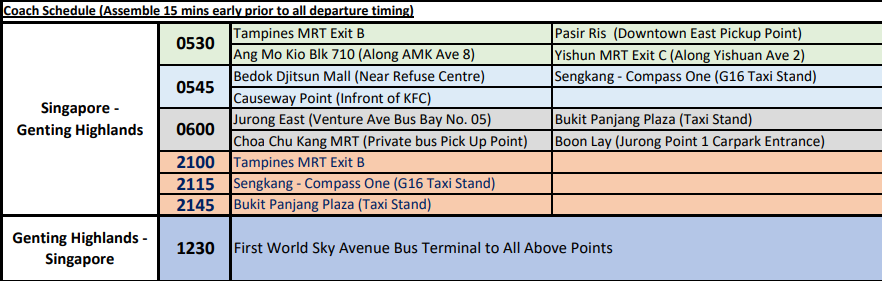 WTS Genting Pick up points and timing