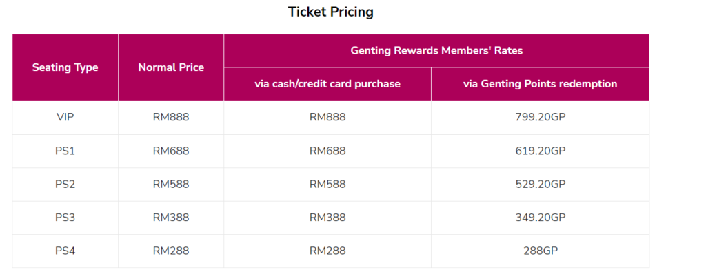 Show Lo Genting Concert 2023 Ticket Pricing