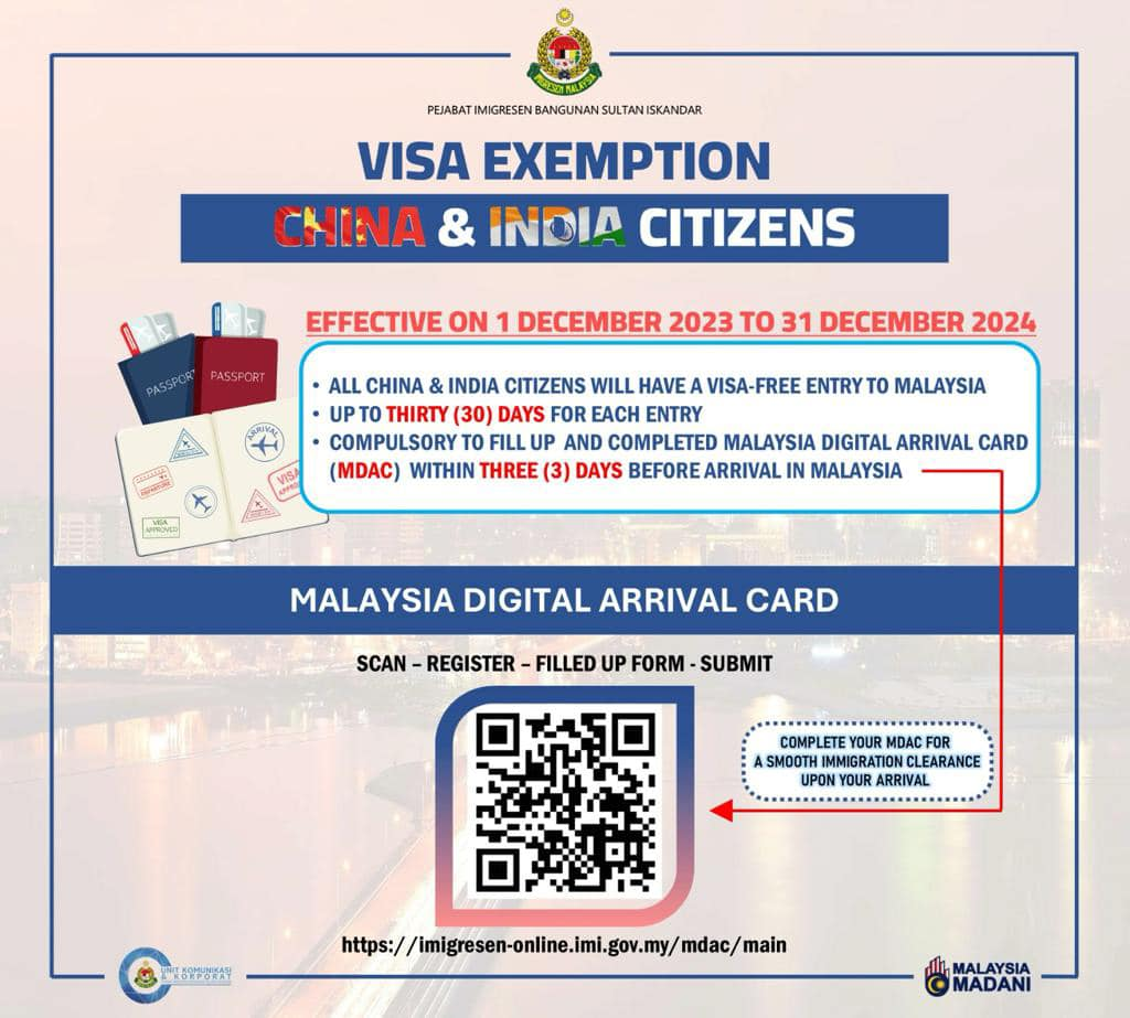 Visa Exemption for China & India Entry to malaysia