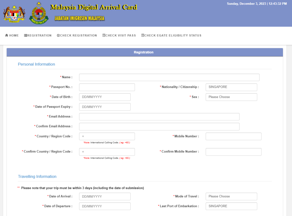 Malaysia Digital Arrival Card Registration